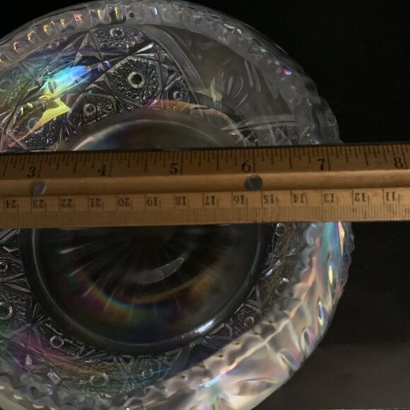 LE Smith Clear Carnival Iridescent Glass Hobstar Pattern Design Bowl - Picture 7 of 8